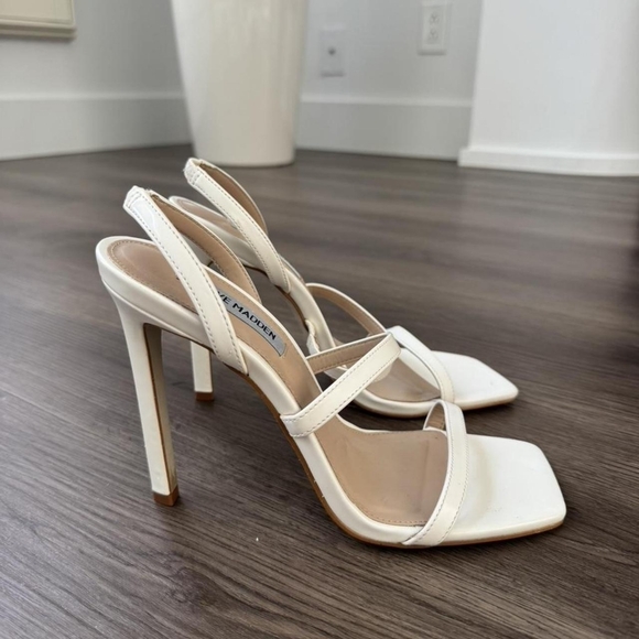 Steve Madden Shoes - Steve Madden White and Cream Square Toe Strappy Slingback Heels